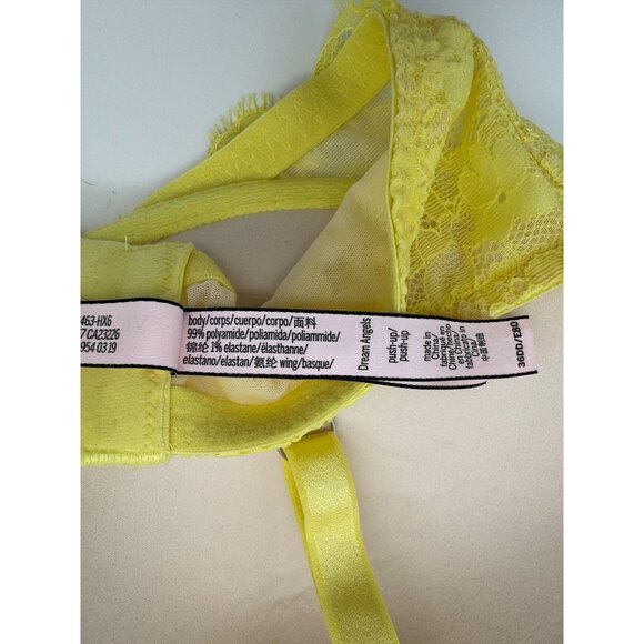 Victoria's Secret Dream Angels Push-Up Bra Yellow Lace Padded Underwire 36DD - Picture 7 of 8